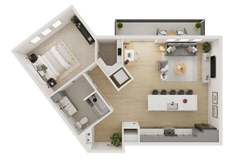 Floor plan for 1 bed, 1 bath, 846 sqft